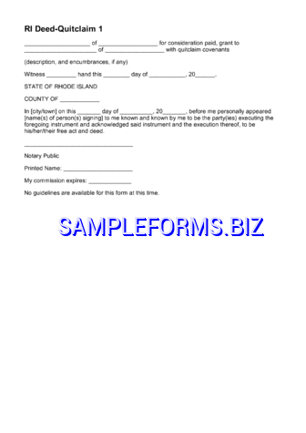 Rhode Island Quitclaim Deed Form 1 pdf free